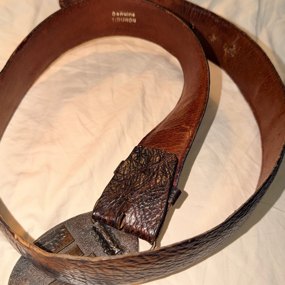 ❌❌❌SOLD!!!Vtg Men Genuine Shark Leather Tiburon Belt With Austin texas Buckle